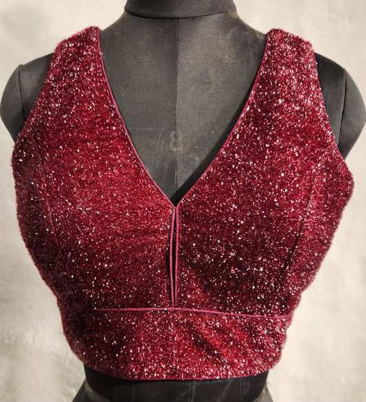 Kia Fashions Maroon Terry Shine Fabric Readymade Blouse