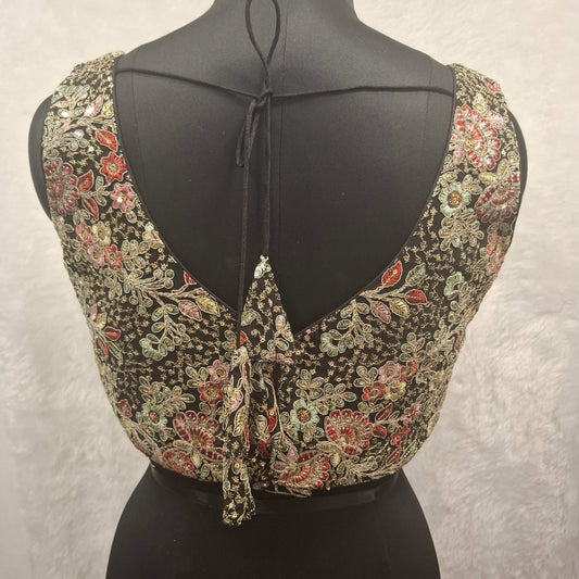 Kia Fashions Black Georgette Multi Color Emb & Sqn Readymade Blouse