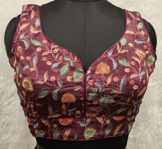 Kia Fashions Wine Sequins & Zari Embroidered Readymade Blouse
