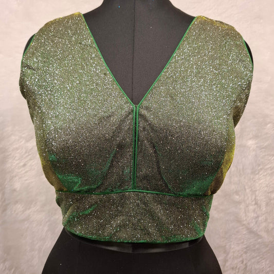 Kia Fashions Green Golden Dual Tone Glitter Fabric Readymade Blouse