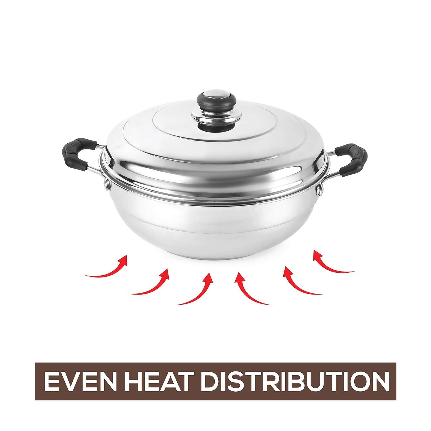 Cello Stainless Steel Induction Base Idli Cooker (Idly Maker) And Multi Kadhai With 6 Plates - Grab2buy
