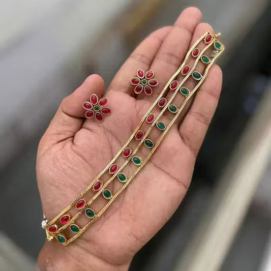 Jewel City Traditional Handcrafted Gold-Plated Red & Green Stone Choker Necklace Set – Ethnic Jewelry | Grab2Buy