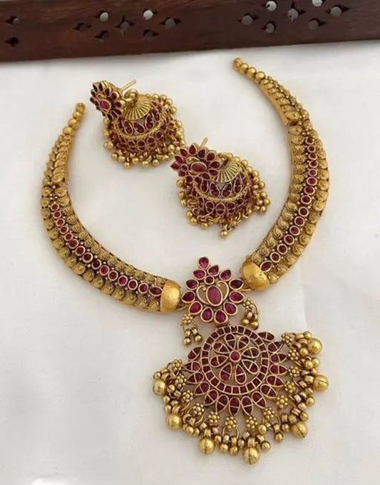 Jewel City Traditional Gold-Plated Kundan Necklace Set with Red Stones Handcrafted Ethnic Bridal Jewelry- Festival & Wedding Wear Grab2Buy Jewel City Grab2Buy