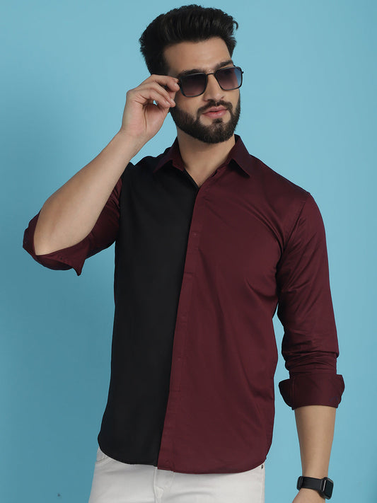 Indian Needle Men's Premium Cotton Satin Casual Shirt - Wine | Swadesiicart
