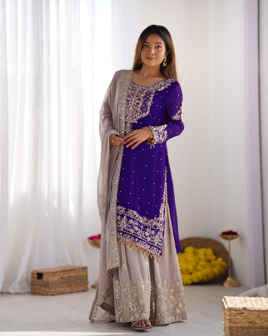 Teeya Creation Purple Color Faux Georgette Heavy Embroidery Work Pakistani Fully Stitched Salwar Suit