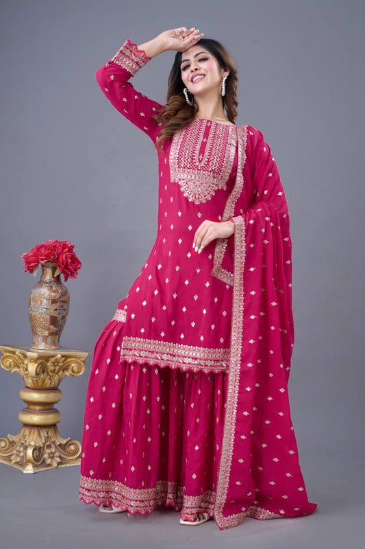 Teeya Creation Rani Color Chinon Silk Heavy Embroidery Work Pakistani Fully Stitched Salwar Suit