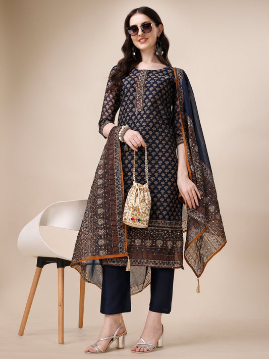 Printed Kurta With Pant And Dupatta Set, Multicolor - Hiral Fashion