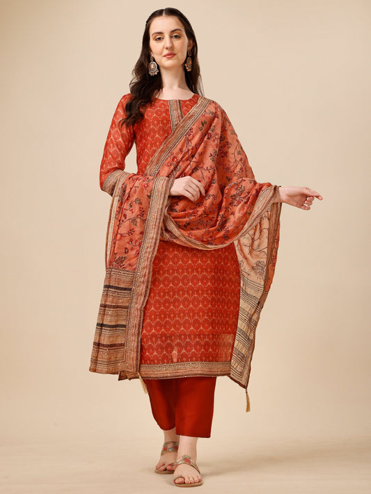Floral Printed Kurta With Pant And Dupatta Set, Multicolor - Hiral Fashion
