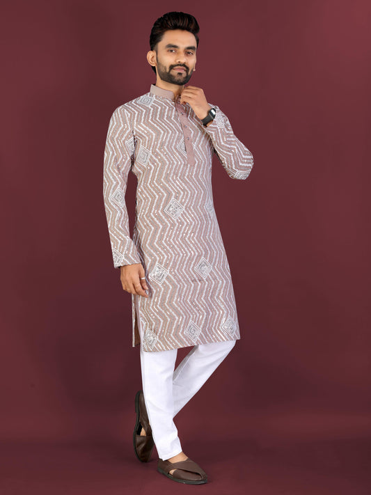 Neera Trendz Brown Soft Silk Embroidered Men's Kurta Pyjama
