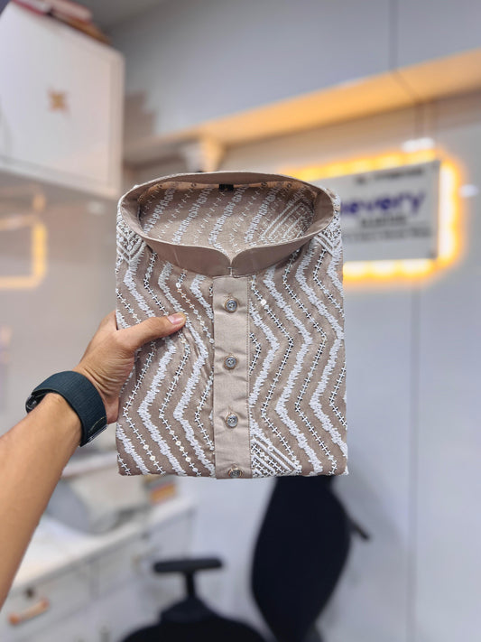 Neera Trendz Brown Soft Silk Embroidered Men's Kurta Pyjama