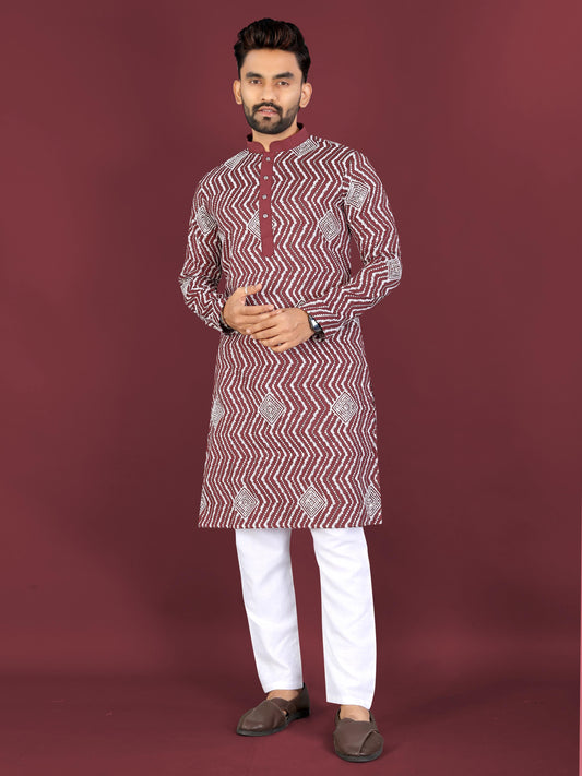 Neera Trendz Maroon Soft Silk Embroidered Men's Kurta Pyjama