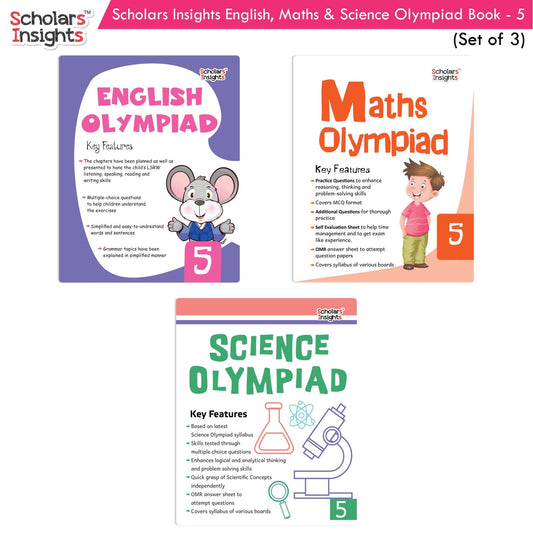 Scholars Insights Olympiad English, Maths and Science Workbooks Grade 5| Set of 3| Ages 10 - 12 Year