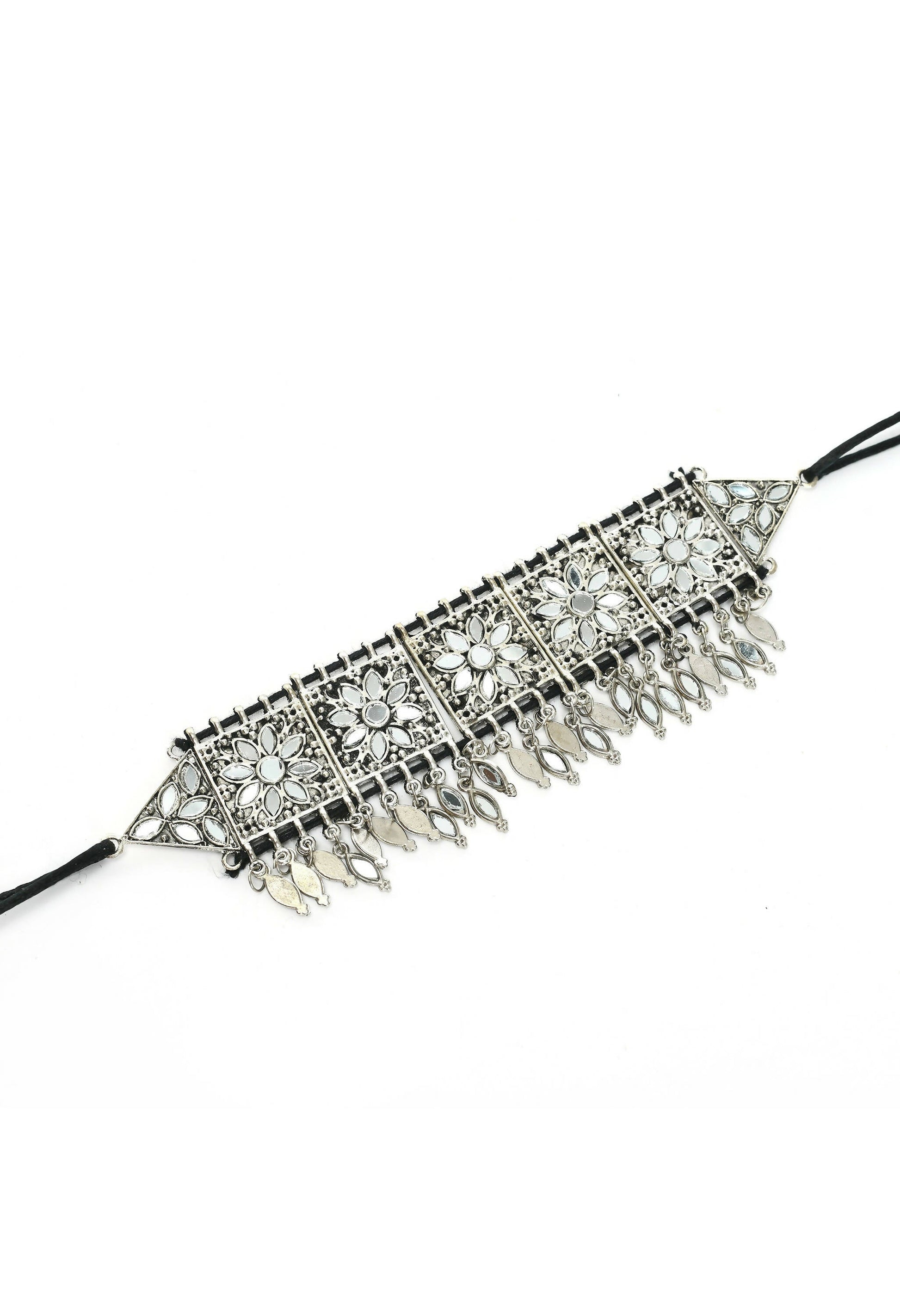 Mominos Fashion Johar Kamal Women Silver-Plated Brass Finish Mirror Work Choker - Grab2buy
