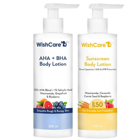 Wishcare Detan Combo Sunscreen SPF 50 Broad Spectrum & 10% AHA + 1% BHA Body Lotion Grab2Buy Wishcare Grab2Buy