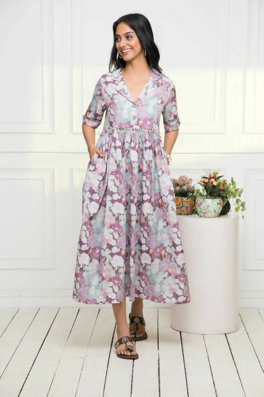 Myshka Women Multi-Floral Rayon A-Line V-Neck Dress