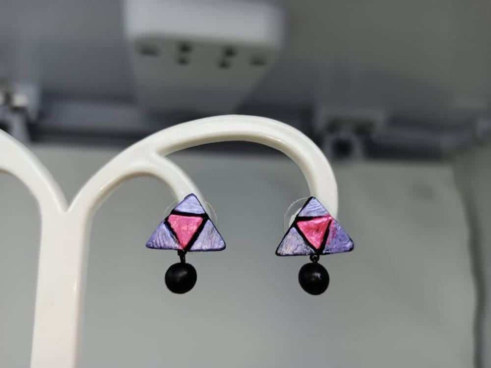 Terracotta Triangle Ear Studs With Drops