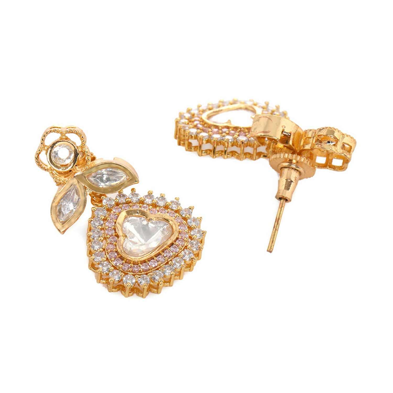 Kundan and Diamond with Pink Stones Dangler Earrings (Gold) - Ruby Raang - Grab2buy