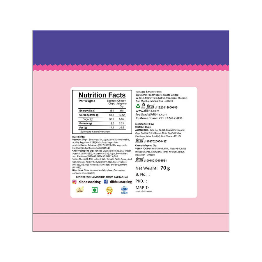 Dibha Beetroot Chips with Cheesy Jalapeno Dip