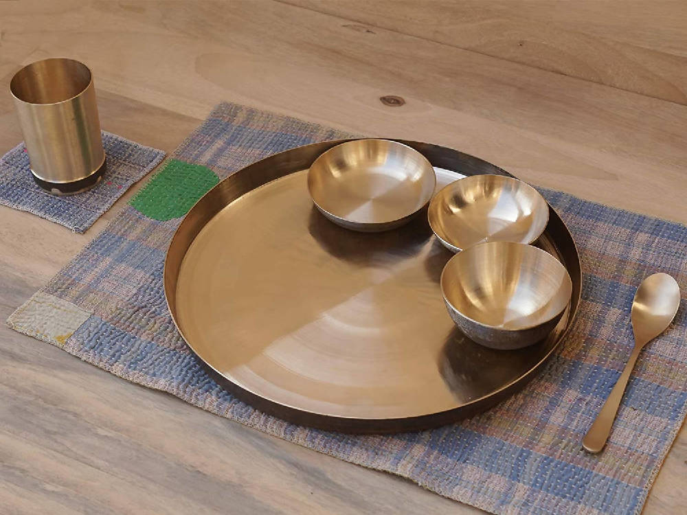 De Kulture Works Pure Ayurveda Kansa Bronze Golden Dinner Thali Set - Grab2buy