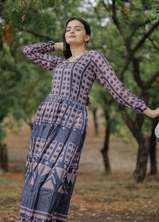 Aayaa Pure Chanderi Gown With Heavy Digital Print - Multi Color