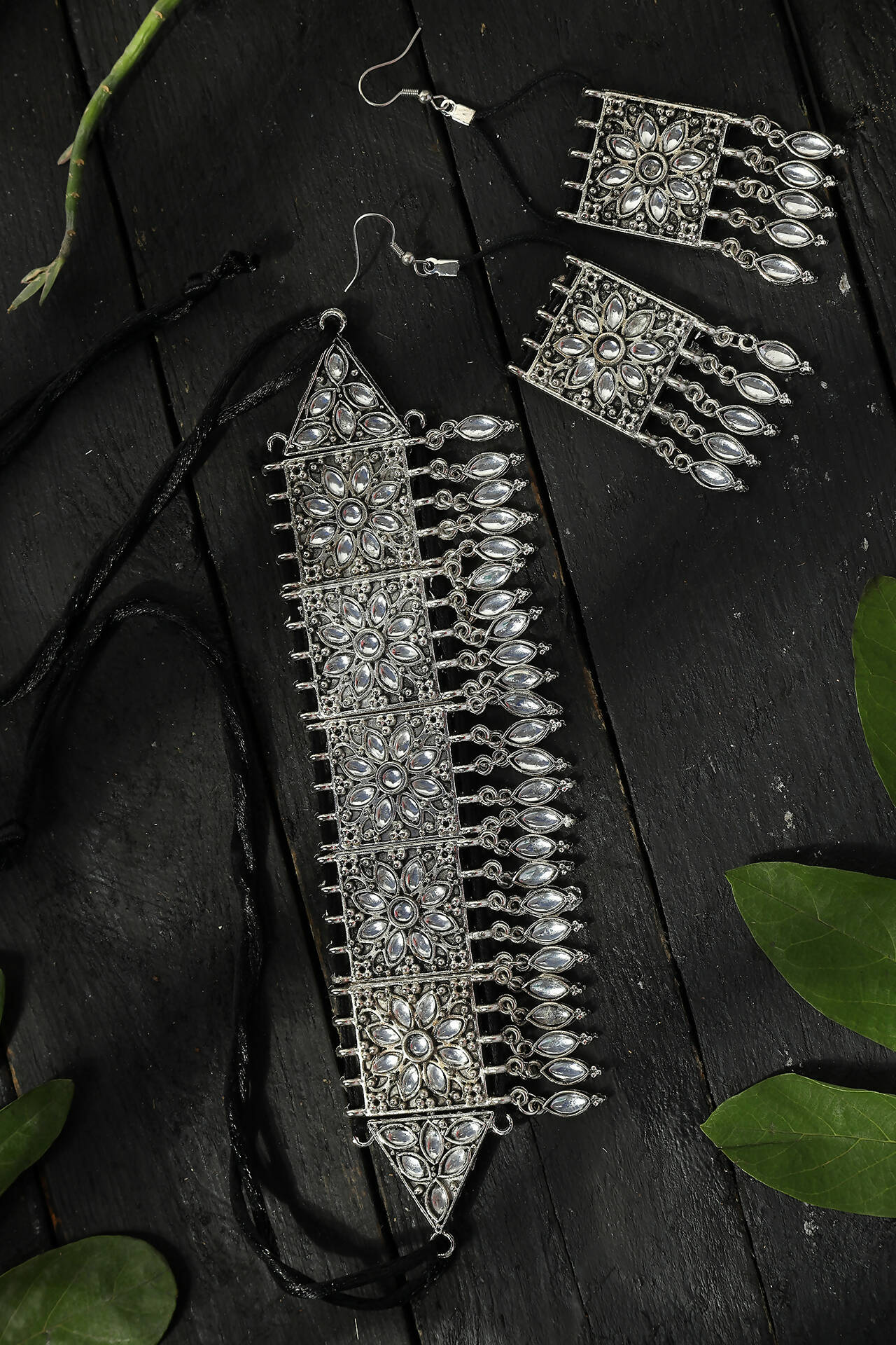 Mominos Fashion Johar Kamal Women Silver-Plated Brass Finish Mirror Work Choker - Grab2buy