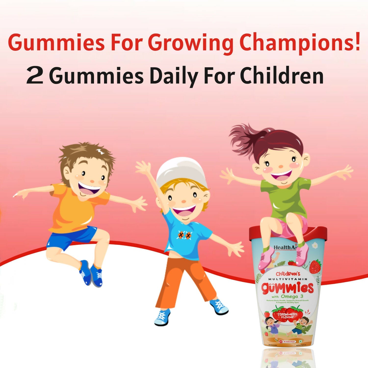 HealthAid Children's Multivitamin Gummies with Omega 3 Gummies - Strawberry Flavour - Grab2buy