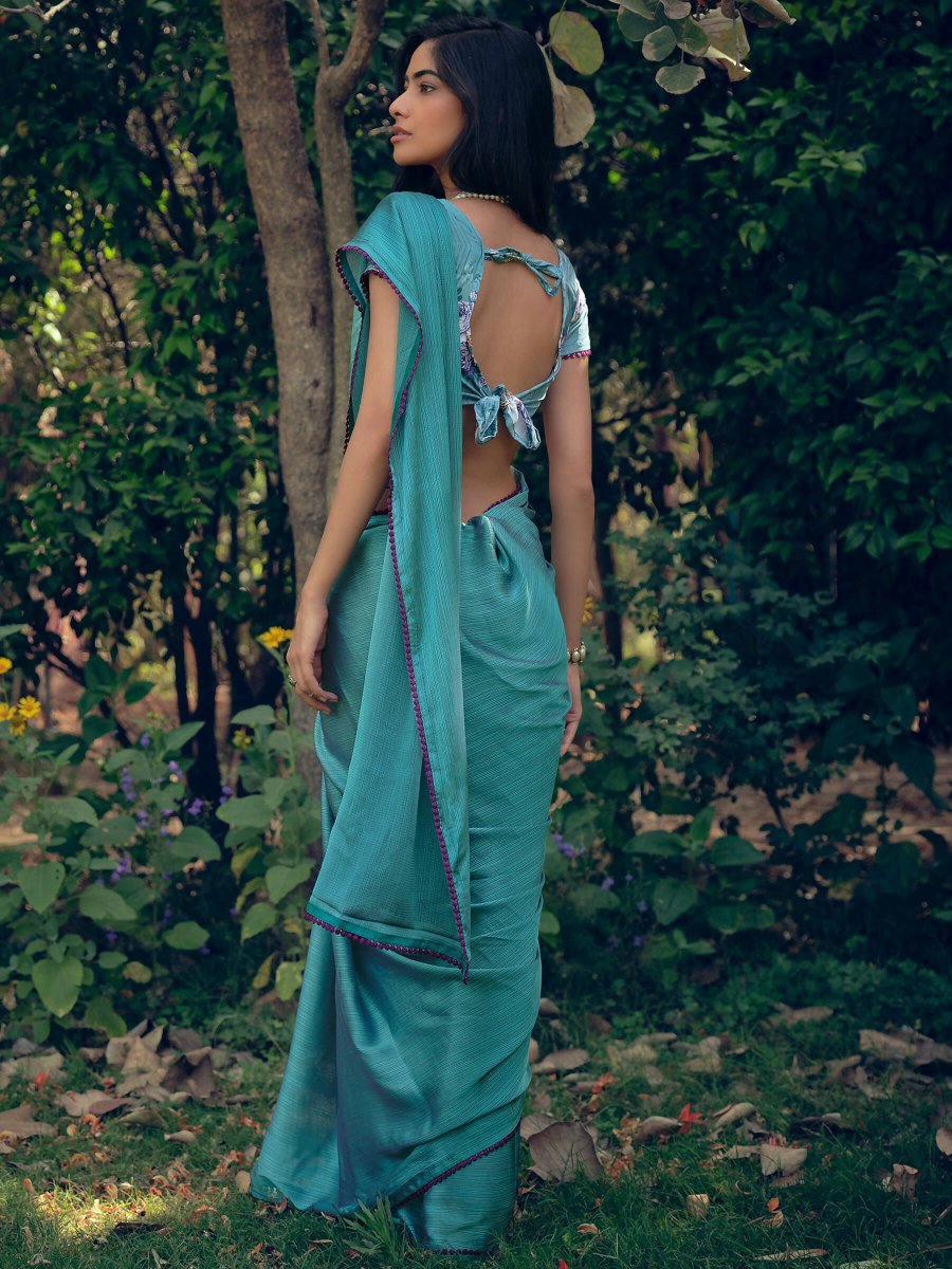 Aastha Fashion Women's Teal Art Silk Woven Saree with Blouse - Grab2buy