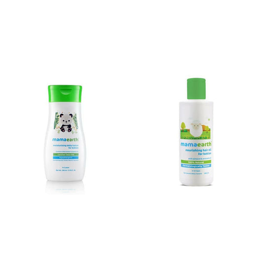 Mamaearth Daily Moisturizing Lotion & Nourishing Baby Hair Oil, With Almond & Avocado Oil Genie India