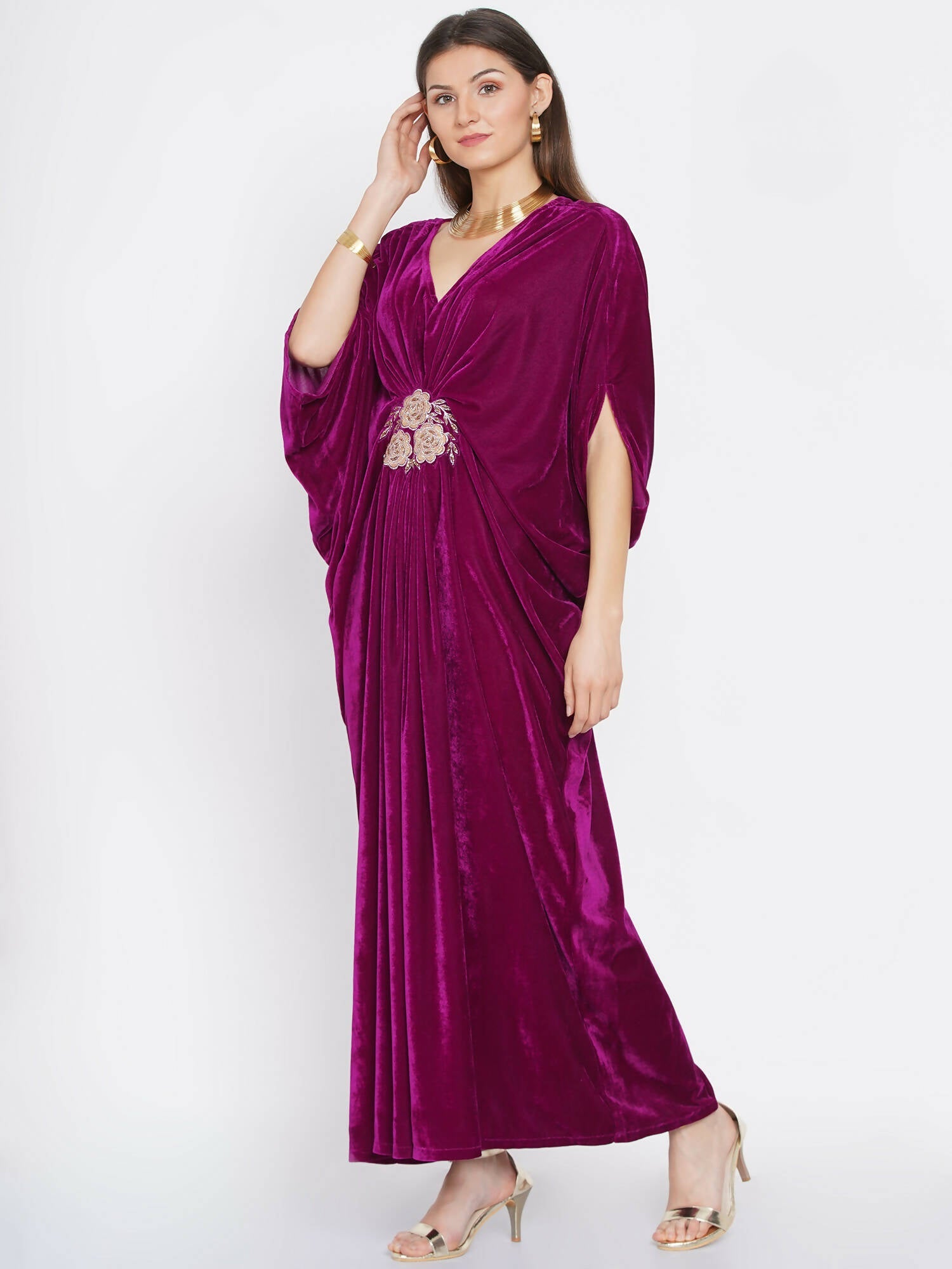 Women Republic Wine Velvet Embroiderd Gown - Grab2buy