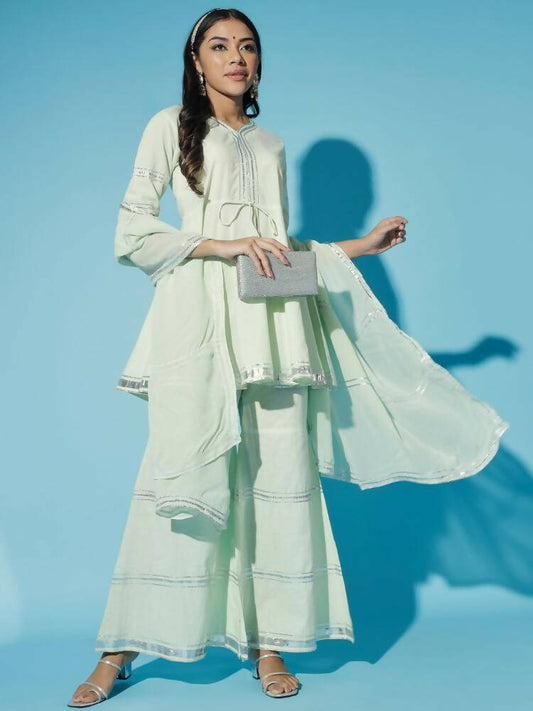 Myshka Women Green Solid Kurta & Palazzos With Dupatta