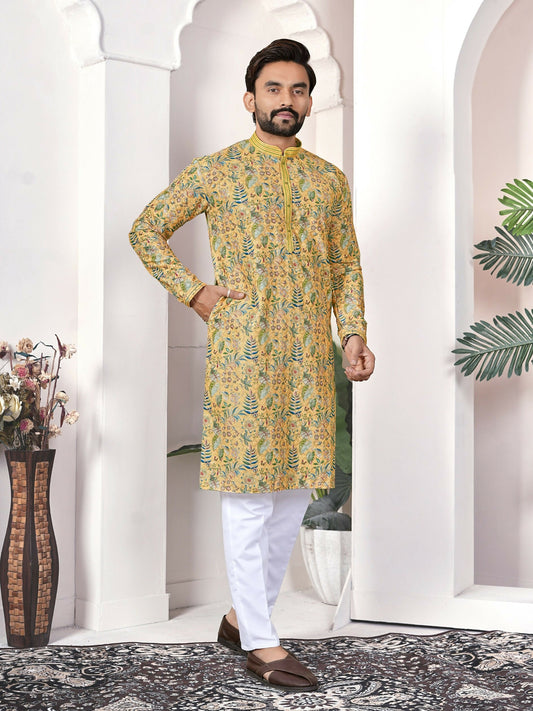Anaita Yellow Digital Printed Work Cotton Straight Kurta