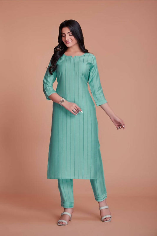 Aastha Fashion Women's Sky Blue Viscose Solid Kurti with Bottom - Grab2buy