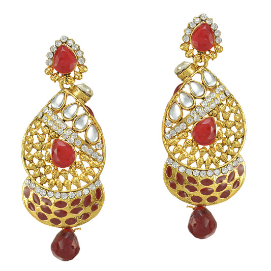Gold-Plated Alloy Traditional Look Pearl Studded Earrings - The Pari - Grab2buy