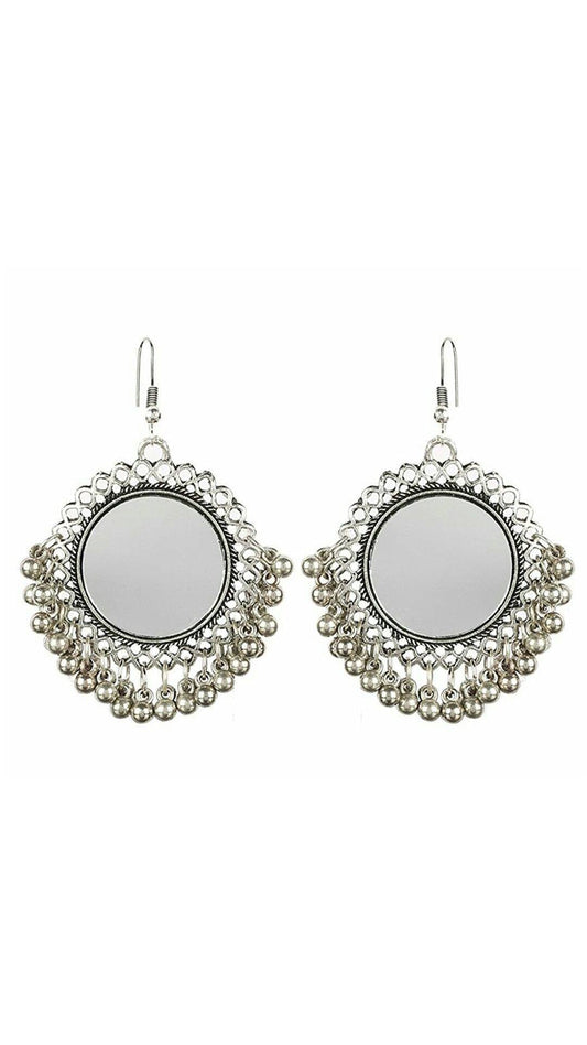 Silver-Plated Alloy Oxidised Designer Mirror Earrings - The Pari - Grab2buy