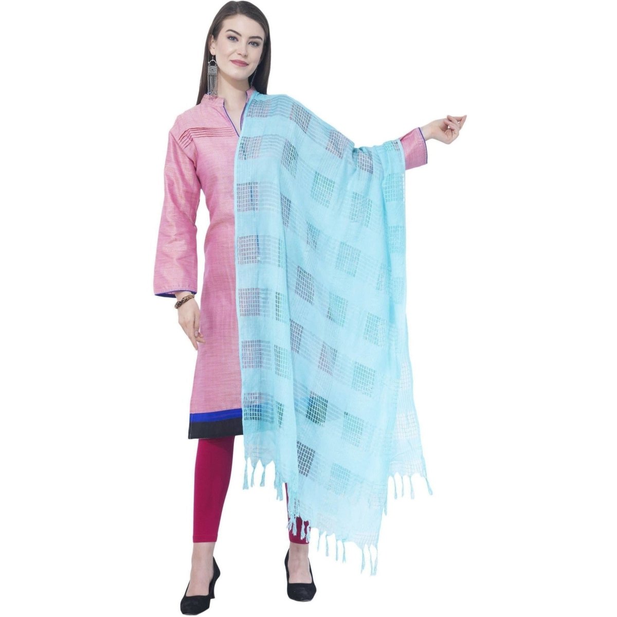 A R SILK Firozi Color Window square Cotton Dupattas and Chunnis