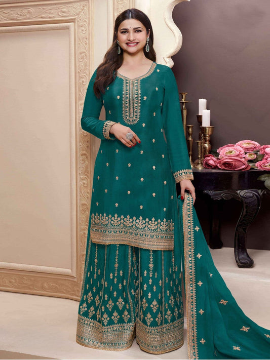 Anaita Teal Chinon Embroidered Salwar Suit
