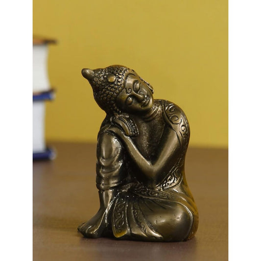 Grab2Buy Brown Metal Resting Buddha Statue