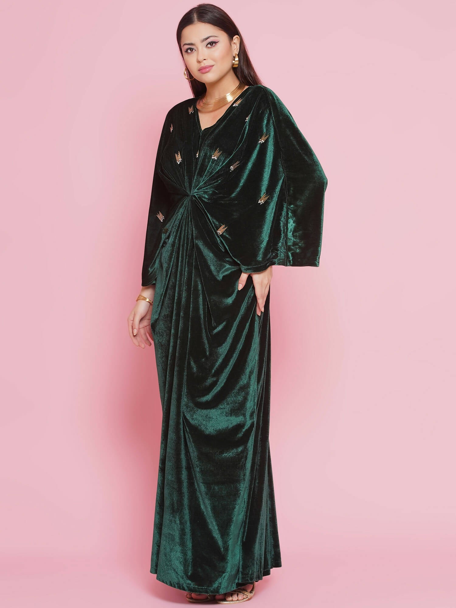 Women Republic Green Velvet Hand Embellished Gown - Grab2buy