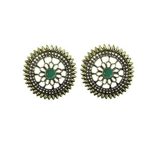 Tiaraa Green Golden Floral Antique Stud Fashion Earrings - Grab2buy