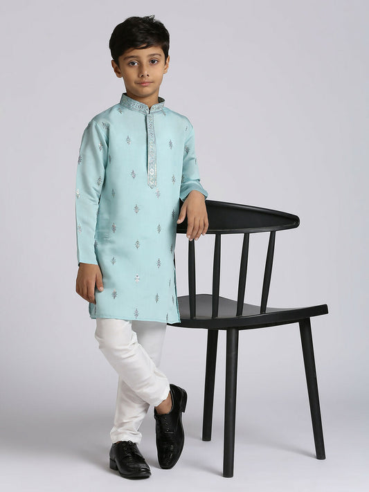 Joban Fashion Kids Island Ethnic Wear with Silk Sequence Embroidery Kurta and Pyjama Set - Teal Blue