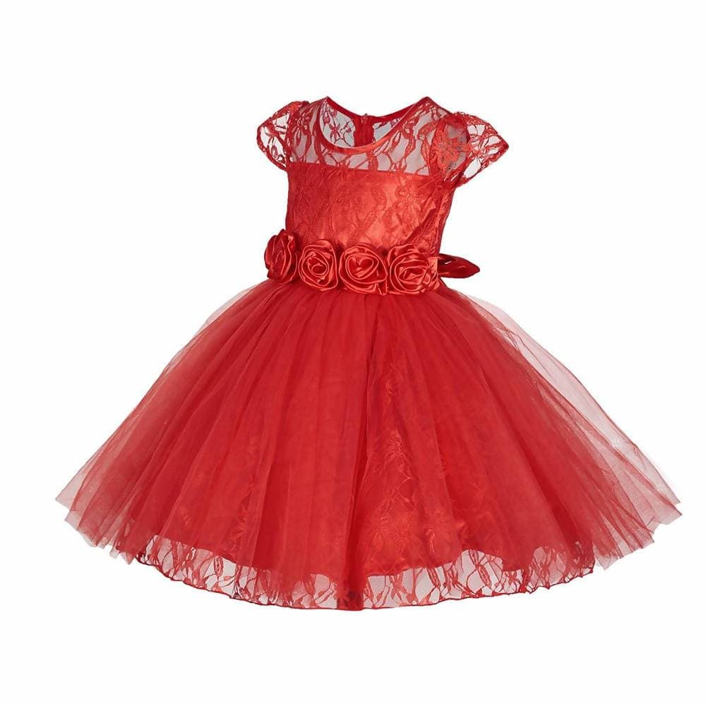 Asmaani Baby Girl's Red Color Satin A-Line Frock (As-Dress_22131) - Grab2buy