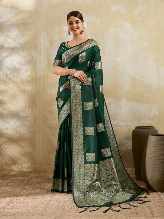 Shree Shyam Fashion Dark Green Silk Blend Saree