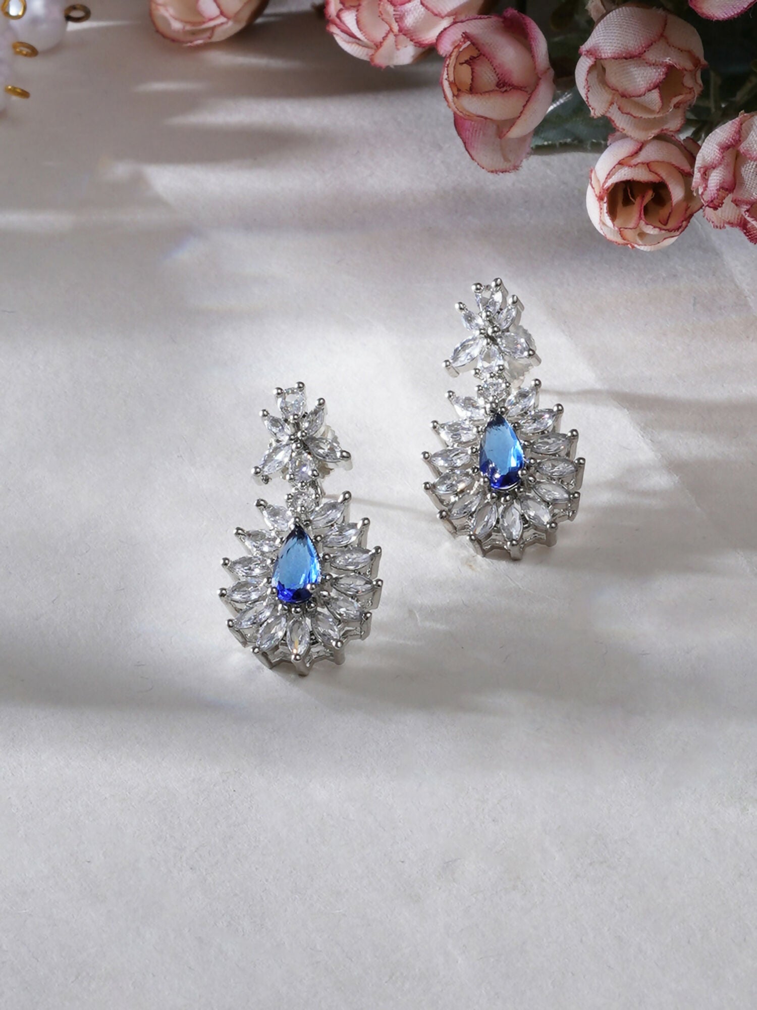 Long kundan earring (Blue) - Ruby Raang - Grab2buy
