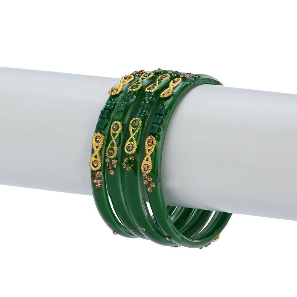 Afast Designer Fancy Party Bangle/ Kada Set, Green, Glass, Pack Of 4 - Grab2buy