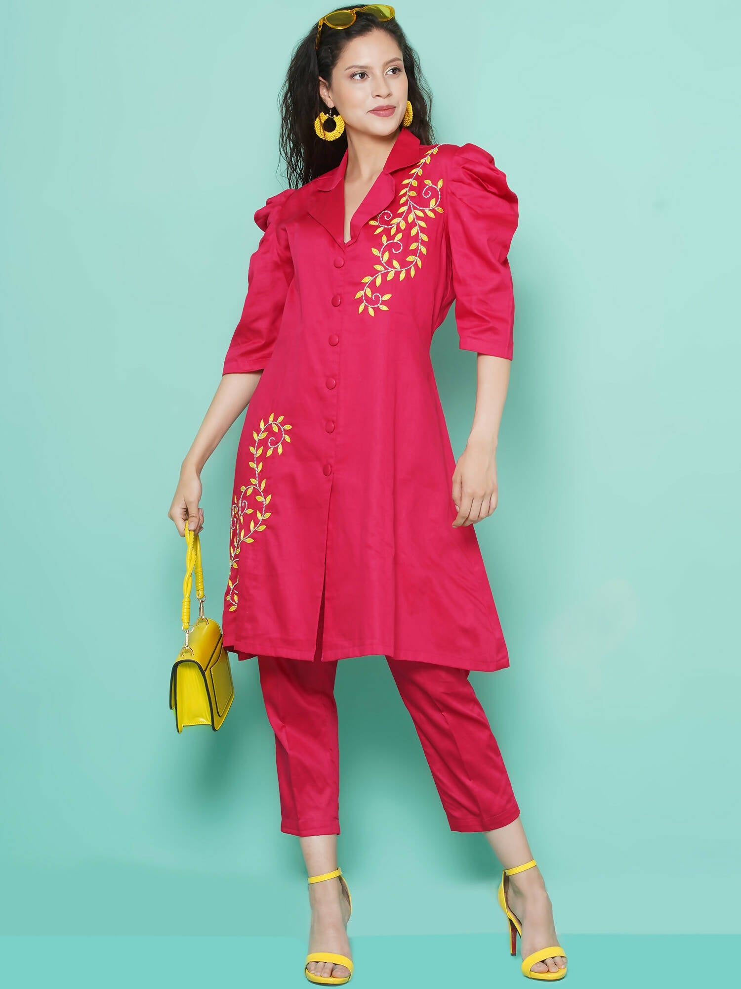 Women Republic Pink Cotton Silk Embroidered and Embellished Coord Set - Grab2buy
