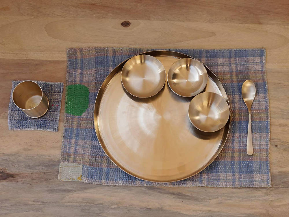 De Kulture Works Pure Ayurveda Kansa Bronze Golden Dinner Thali Set - Grab2buy