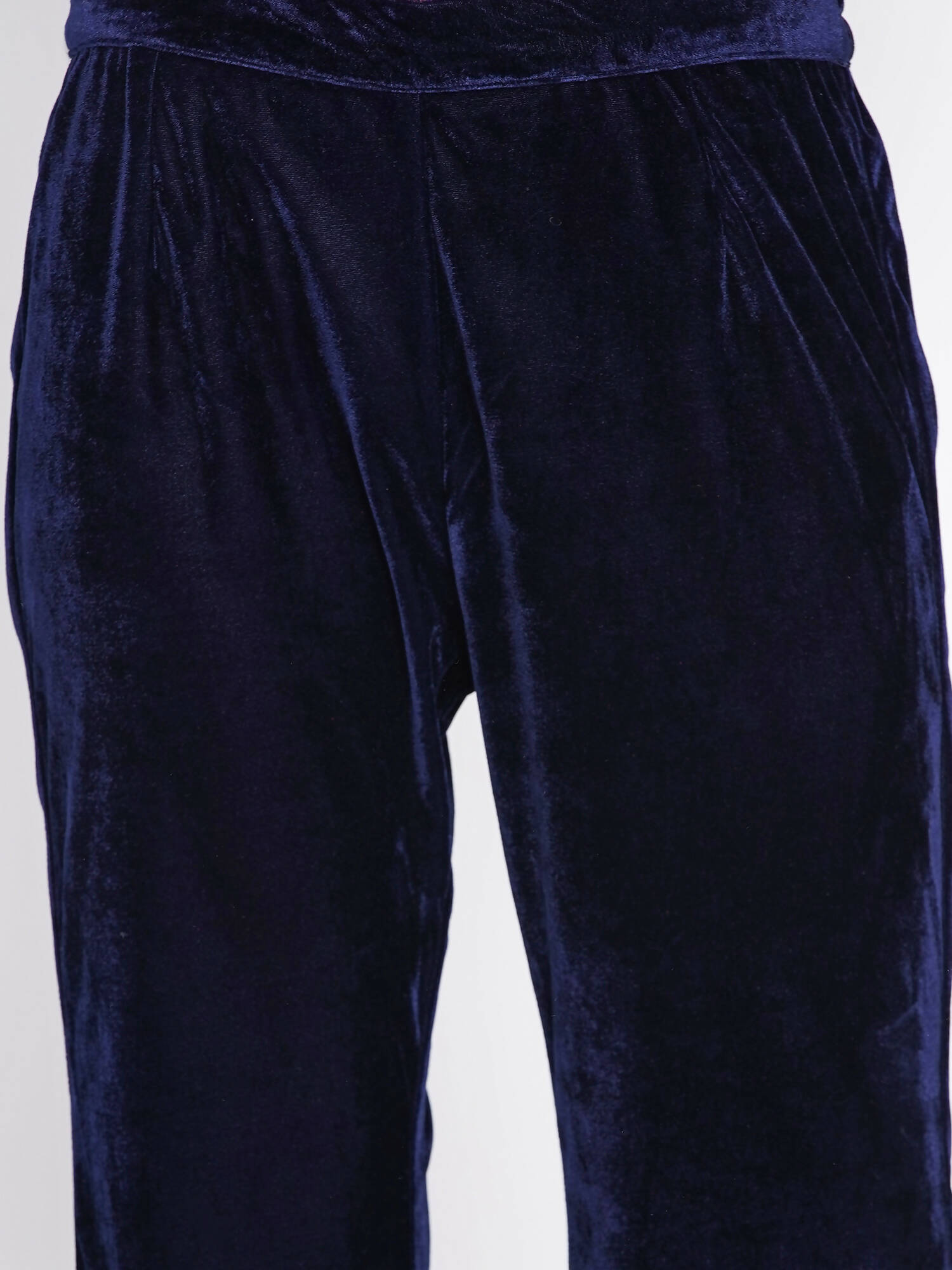 Women Republic Navy Blue Velvet Embroidered Kurta With Bellbottom Pants - Grab2buy
