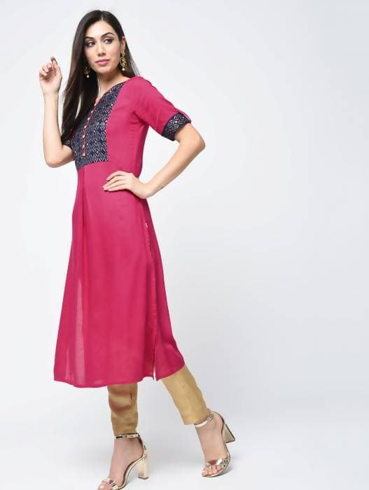 Aniyah Rayon Block Printed Straight Kurta In Magenta Color (AN-113K) | Grab2Buy