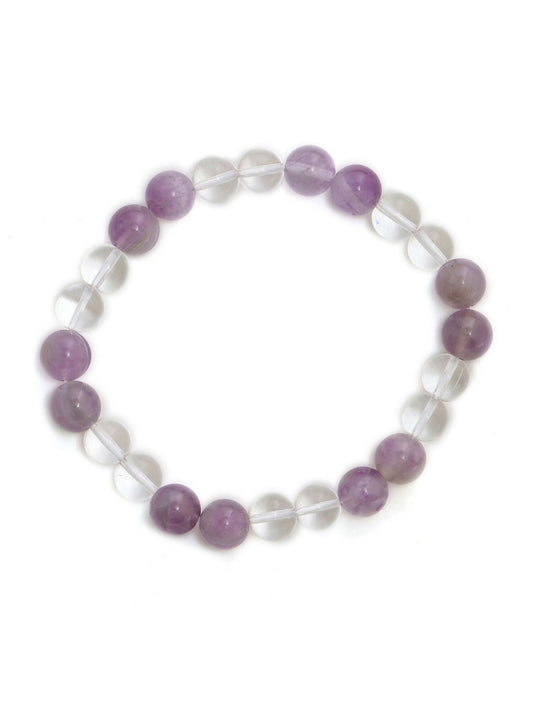 Clear Quartz and Amethyst White and Grey Beads Elastic Bracelet - Ruby Raang Grab2Buy Ruby Raang Grab2Buy