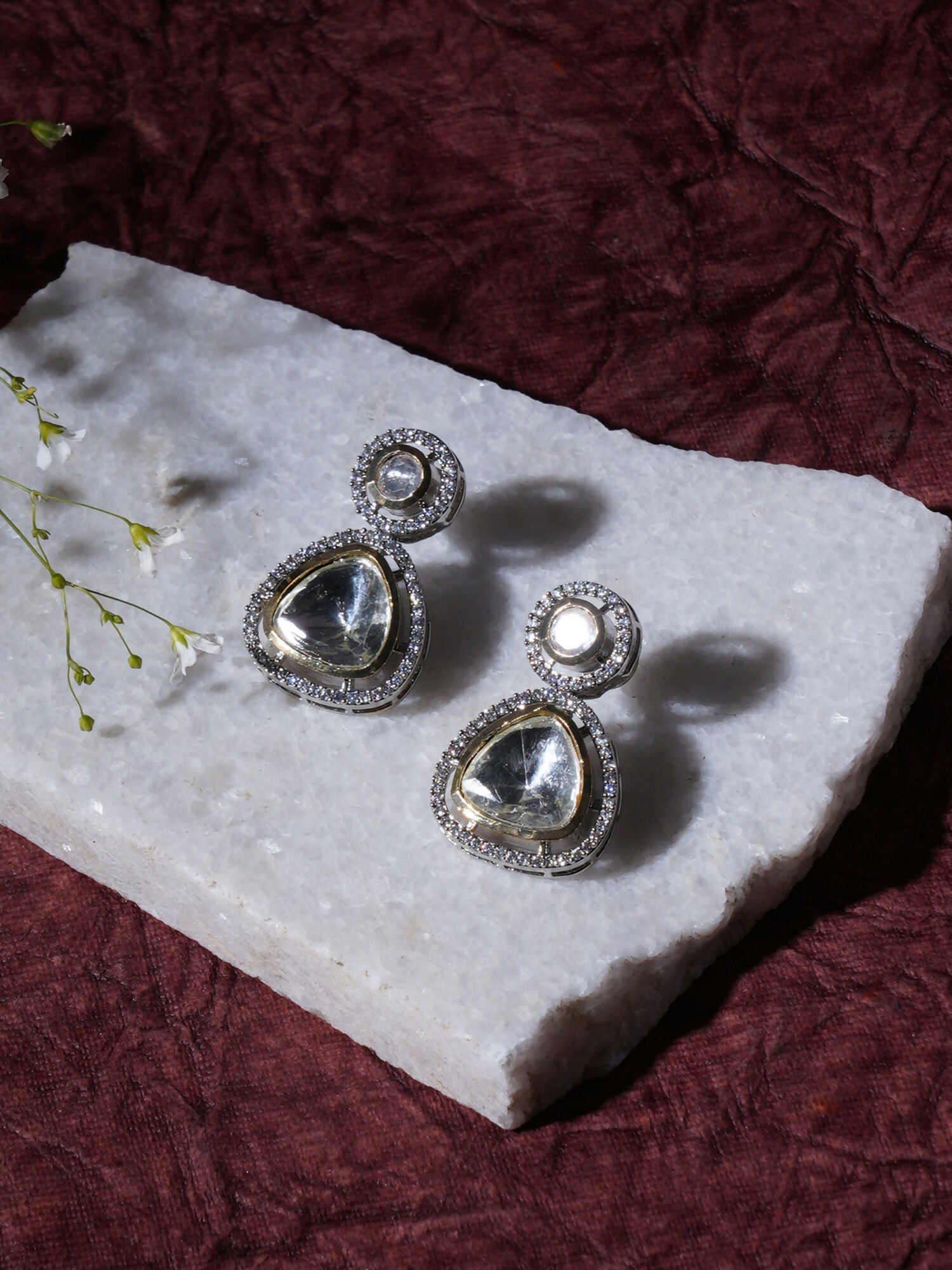 Kundan Earrings (silver) - Ruby Raang - Grab2buy